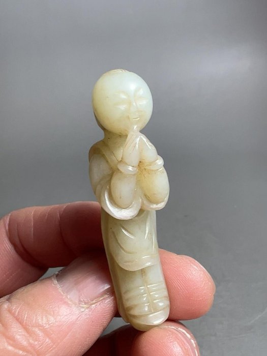 宋遼和闐玉童子，包漿厚重油潤，高5.6cm，重17.2g，嚴選推薦。收藏級