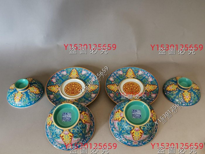 大清乾隆年制松石綠地畫琺瑯彩寶相花蓋碗，以松石綠為地，釉色鮮亮勻凈