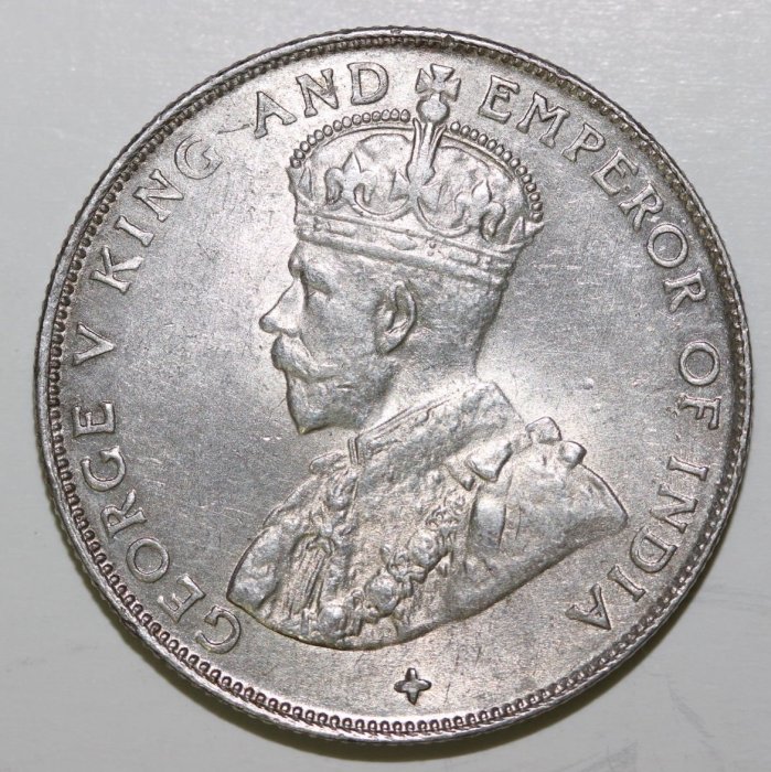 稀有1920 年英屬海峽殖民地印度喬治五世50 分Cents 半元1/2 大型銀幣原