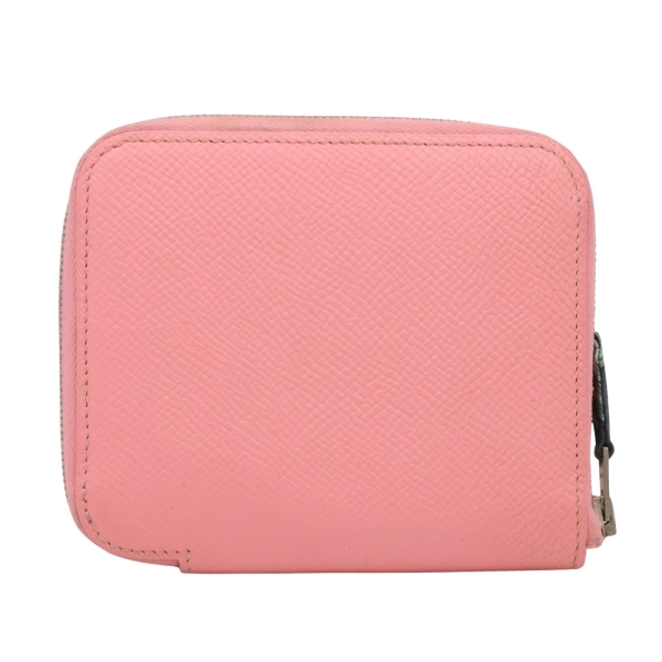HERMES 愛馬仕 Silk In Compact 絲巾 拉鍊短夾 櫻花粉 牛皮 T刻 銀釦 二手精品 【二手名牌BRAND OFF】