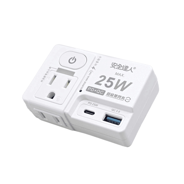 【品樂生活】PTP強效防火 按壓式1開2插3P+2P PD 25W USB插座 R-81P25LC 智能分接器