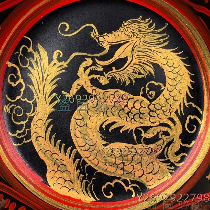 宋汝窯大漆彩繪龍鳳紋葵口洗，高4直徑14cm 陶瓷瓷器擺件【紀先生