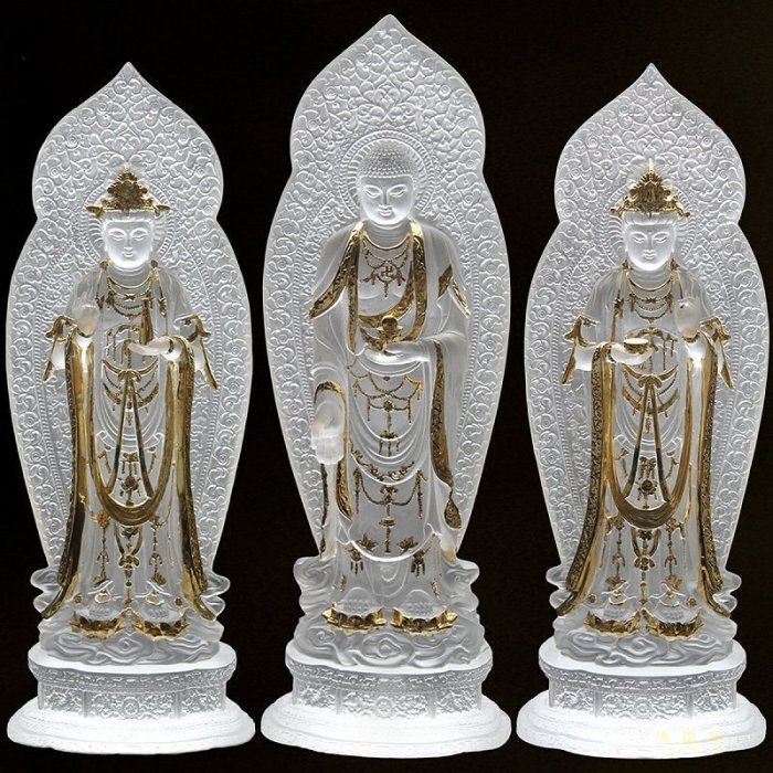 琉璃佛像西方三聖大勢至菩薩阿彌陀佛觀世音菩薩法像莊嚴貼金箔（GA