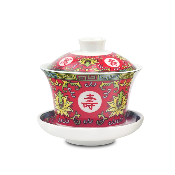 堯峰陶瓷】萬壽無疆系列小茶碗(紅黃)小款茶碗單入| 擺宴| 供奉| 祝壽
