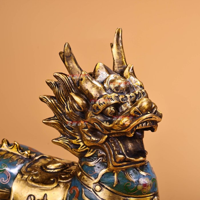 純銅全銅高浮雕鏨刻鎏金景泰藍琺瑯彩麒麟工藝精湛器形款式精美重3400克