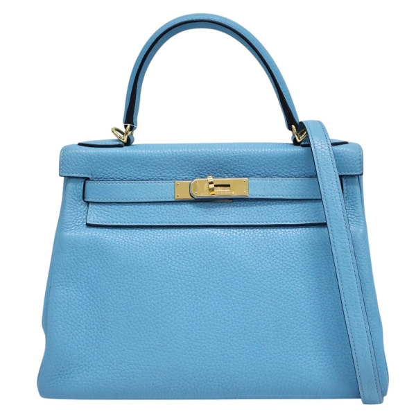 HERMES 愛馬仕 Kelly 28 Clemence 牛皮 北方藍 凱莉包 D刻 金扣 兩用包 無鑰匙/掛鎖 【二手名牌BRAND OFF】