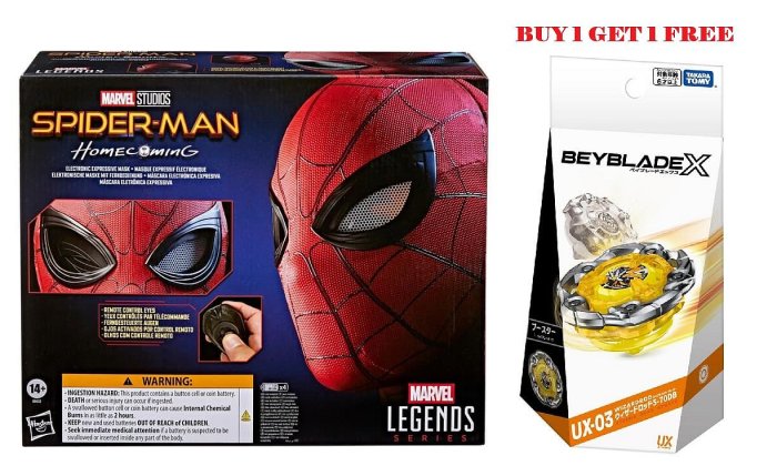 【超萌行銷】買1送1 Marvel Legends 漫威 蜘蛛人 豪華變眼蜘蛛人1:1 面具 送戰鬥陀螺X UX-03 魔導神杖