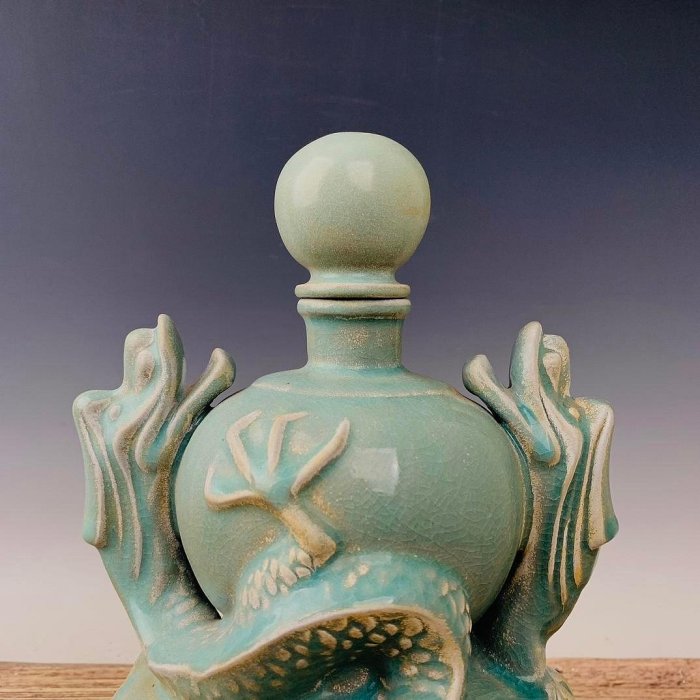 宋汝窯天青釉双龍蓮華燭台(一対)青釉 五大名窯 宋汝窯天青釉双龍蓮華燭台(一対)青釉 五大名窯