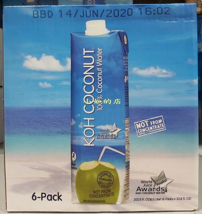 【小如的店】COSTCO好市多線上代購~KOH 酷椰嶼  純椰子汁/椰子水(1000ml*6瓶)無添加物 75130