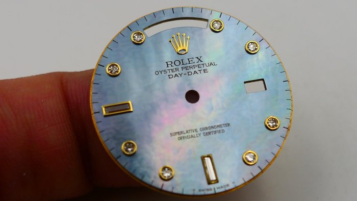 【單售面盤】ROLEX勞力士極罕見原裝藍色貝母pinball圓鑽點!整片18K K金面盤! ( 18038 18238 18048 18388...都可用)