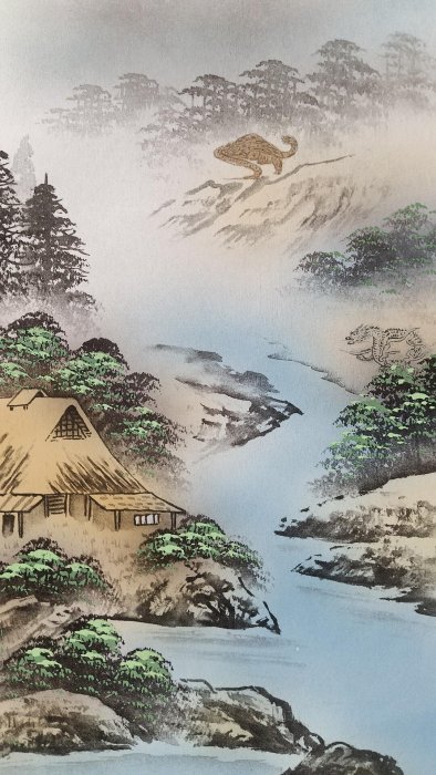 山水畫.老畫，山水畫，絹本原裱，尺寸182*53CM裝裱，102*40CM畫心