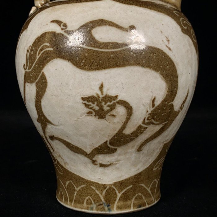 宋定窯褐彩刻龍紋龍鳳壺，高21直徑11cm，20056 瓷器官窯汝窯【古雲