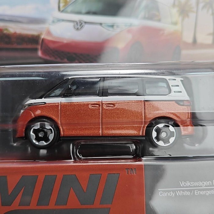 嚴選全新MINIGT 1061 大眾ID.BUZZ 橙白拼色模型車，原盒未拆封，無瑕疵