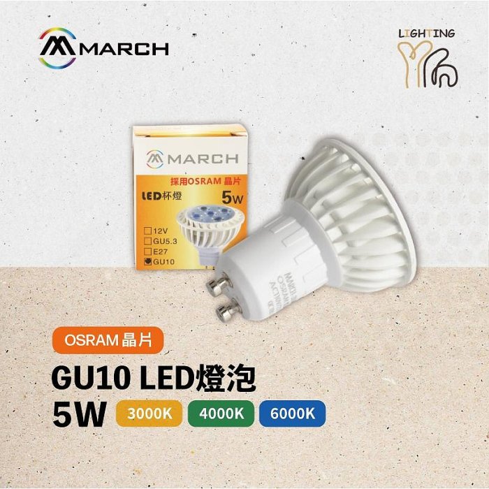 劃得來燈飾 MARCH LED GU10 5W 3000K黃光 全電壓 LED燈泡 不可調光 IKEA燈泡 含稅