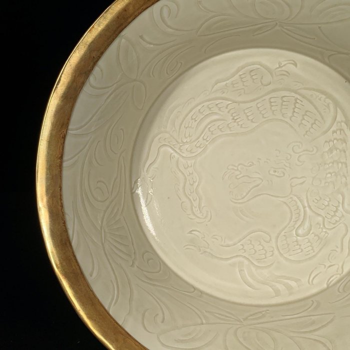 宋定窯包口鎏金刻龍紋碗，高9直徑25cm，800320 瓷器官窯汝窯【古雲