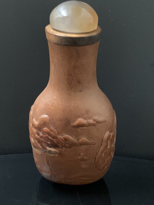 清代匏製鼻煙壺《山水意境》鼻煙壺+瑪瑙蓋| Yahoo拍賣