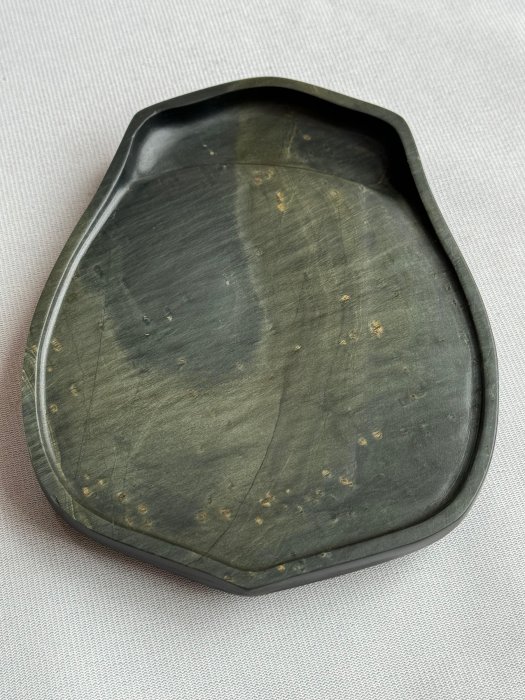 【歙州天成楕硯】◆金暈金星金線・金花紋・水波紋の琅玕美石◆九吋◆唐木箱◆龍尾山 歙州天成楕硯】◇金暈金星金線・金花紋・水波紋の琅玕美石◇九吋◇唐木