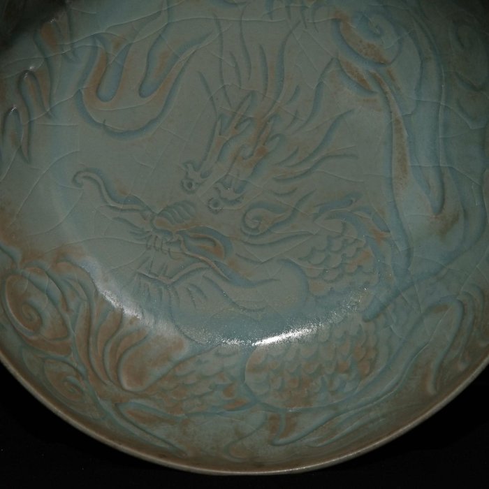 宋汝窯刻銘文龍紋蓮花洗，高7×20厘米30024051青瓷、白瓷、青白瓷