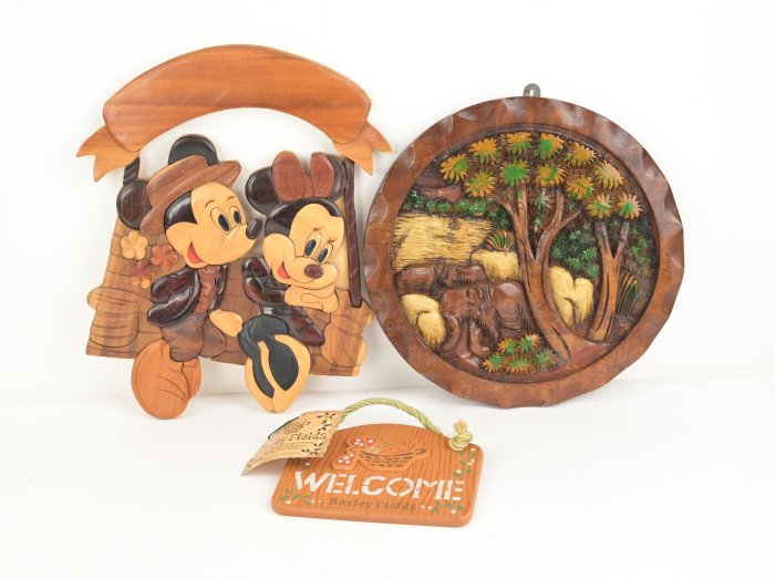 《玖隆蕭松和 挖寶網P》木板 迪士尼 disney 米奇米妮 大象 造型 掛飾 擺飾 擺件 共 3入  (13989)
