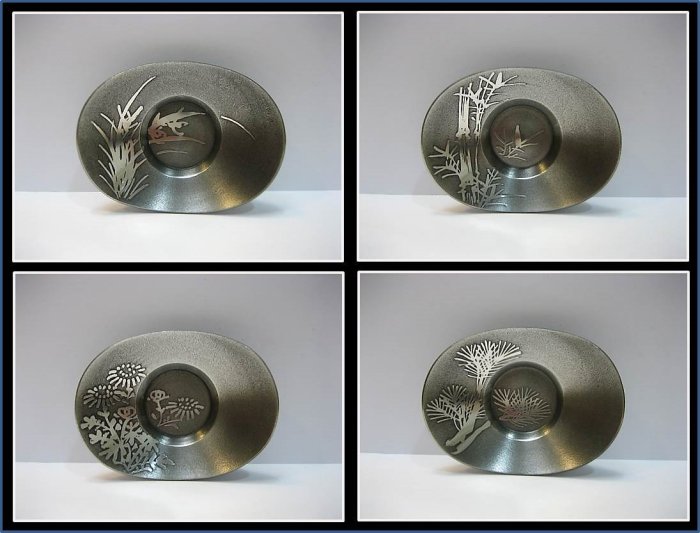 勇福堂》】日本茶道具－上錫錫半款【純錫五君子小判形茶托5客】共箱