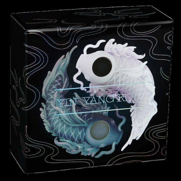 圖瓦盧2024年陰陽太極錦鯉黑白珍珠鑲嵌彩色精制5盎司銀幣面值:5圖【福