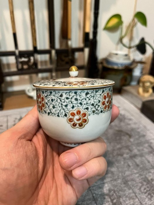 嚴選日本明治時期古九谷陶瓷客杯老窯匠谷口駒吉手造高溫柴燒茶杯收藏級