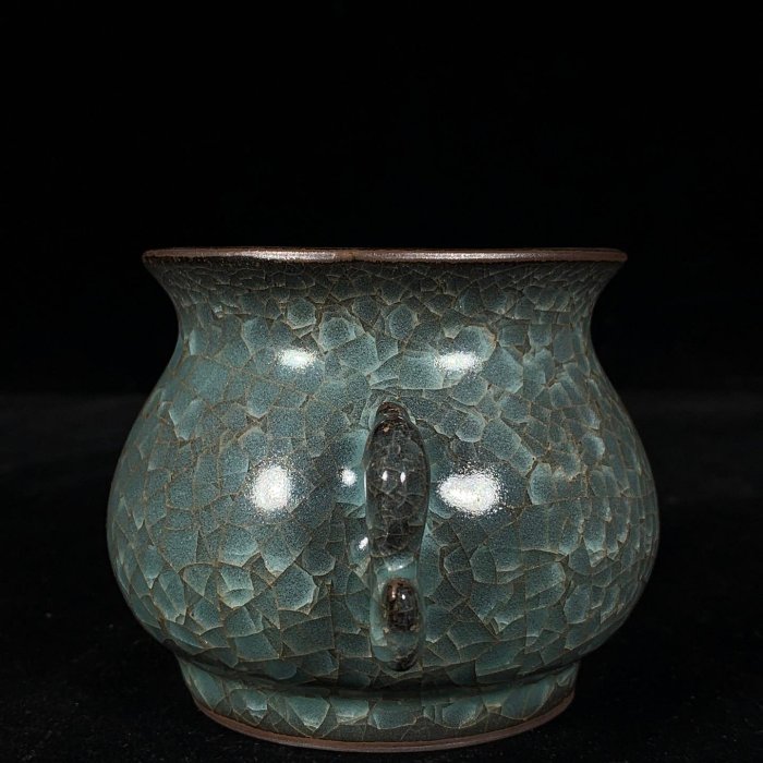 宋官窯冰裂紋雙耳爐，高7.5直徑12cm，200341 瓷器官窯汝窯【古雲