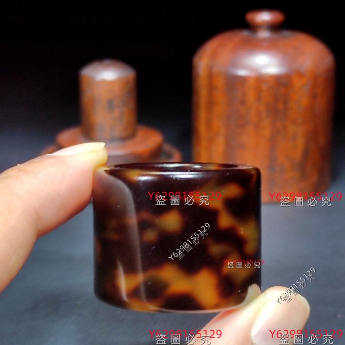 清代素工玳瑁扳指，保存完整，黃花梨扳指盒舊藏古玩古董【蓬萊閣