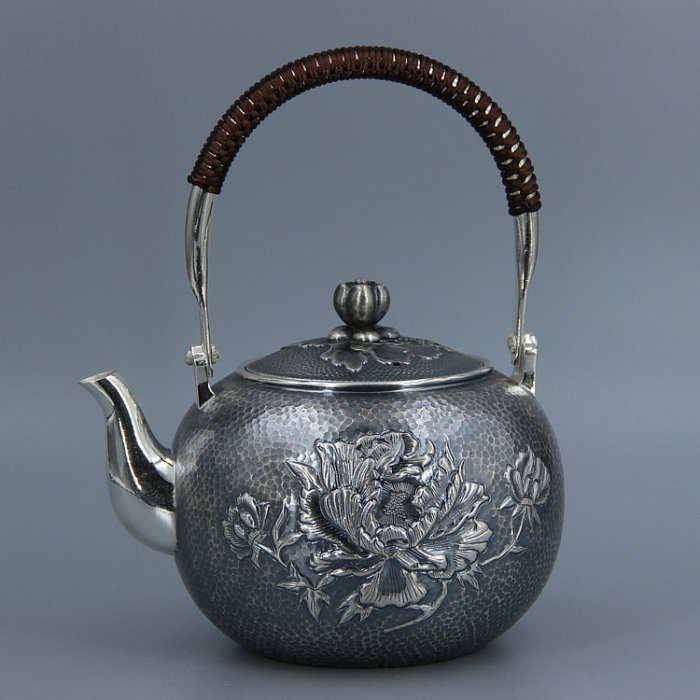 銀壺茶具純銀手工泡茶壺千足銀錾花含銀量高達99%以上重量:815g ~限時