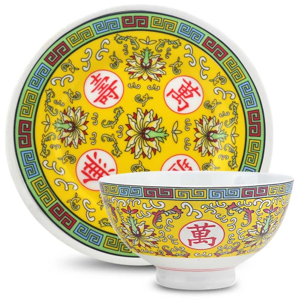 堯峰陶瓷】萬壽無疆系列6吋平盤/ 萬壽無疆飯碗(紅/黃)單入| 擺宴| 供奉