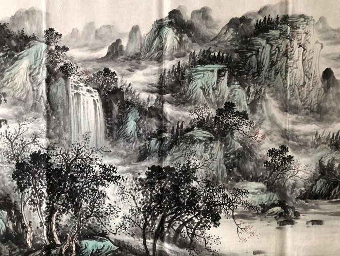 Z199【潘天壽】山水，六尺橫幅純手繪作品尺寸約：178x70cm左右未裝裱