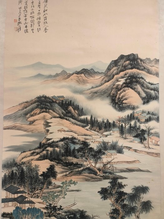 張大千近代精品山水卷軸，宣紙畫芯，妥善保存個人收藏閒置字畫，近現代