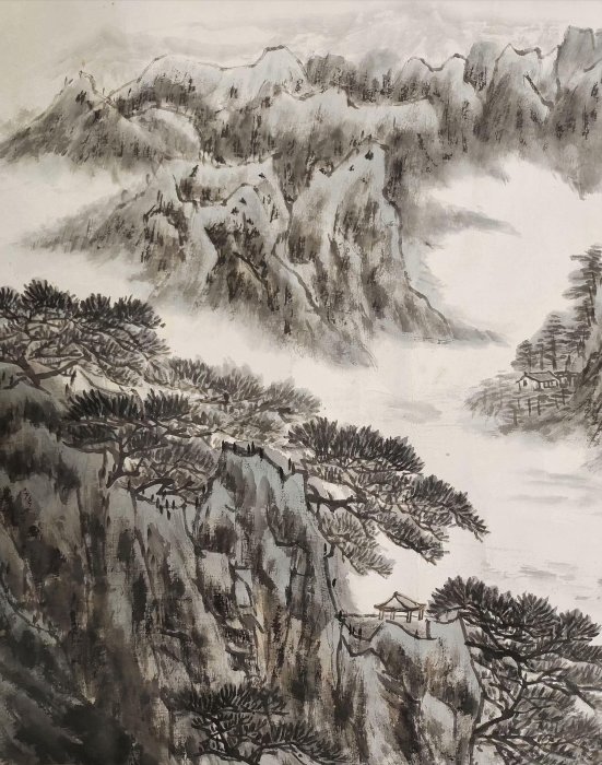 瀋周山 山水畫卷 范華山水畫作山水橫幅長卷風采壁掛精品老件舊韻93.5×49.2cm 紙本鏡心