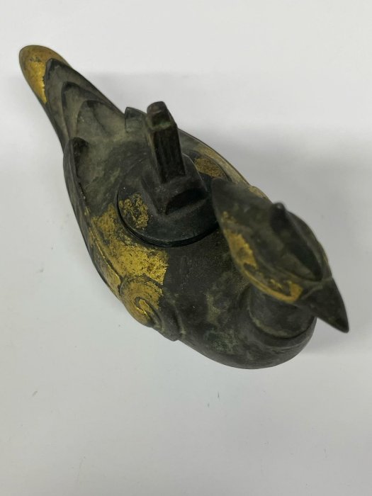 日本三世秦藏六（1882-1944）銅鎏金鳳凰形香爐熏香爐床置擺件置物尺寸