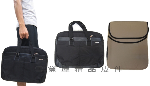~雪黛屋~eeBag 公事包中容量台灣製造可A4資料夾14吋電腦高單數進口防水尼龍布+皮革HEB5000