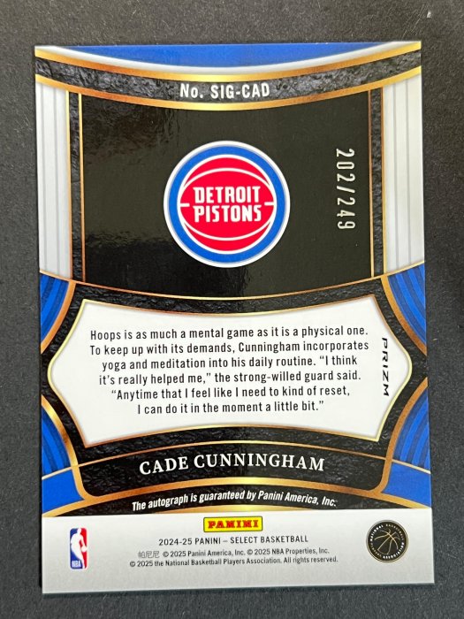 限量/249 Cade Cunningham 銀亮SILVER 簽名AUTO SELECT 2024-25 317 