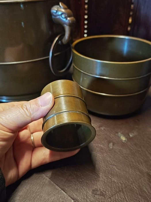 嚴選2180年日本回流唐銅水指，銅質厚重做工精細，直徑18cm，高22cm，重