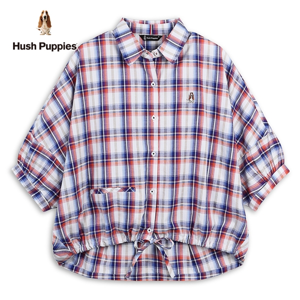 Hush Puppies 襯衫 女裝經典配色格紋寬鬆剪裁後褶襯衫