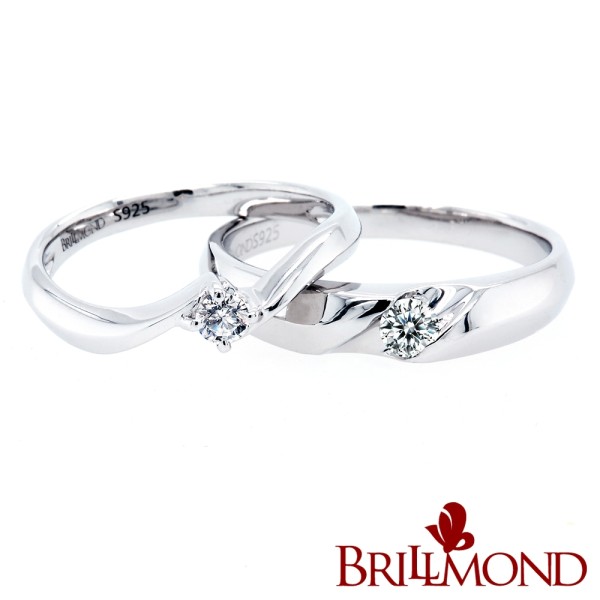 【BRILLMOND】10分 天然鑽石 925銀 愛你男女對戒