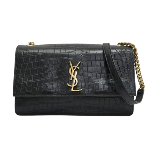 SAINT LAURENT YSL 聖羅蘭 Sunset 鏈條肩背包 黑色 皮革壓紋 515823 【二手名牌BRAND OFF】