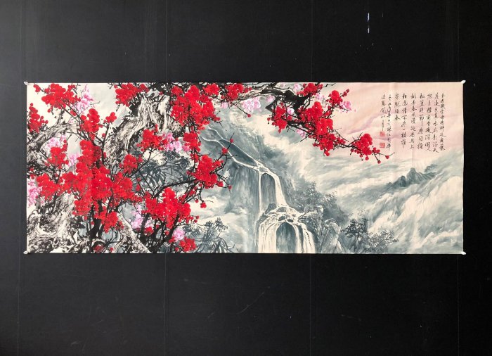 Z340【關山月】梅花，六尺橫幅純手繪作品尺寸約：70*178cm左右未裝裱