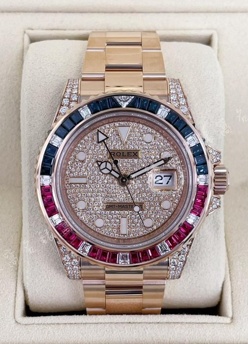 現貨】Rolex 勞力士GMT 二地時間126755 玫瑰金沙士21年原鑲鑽石116595