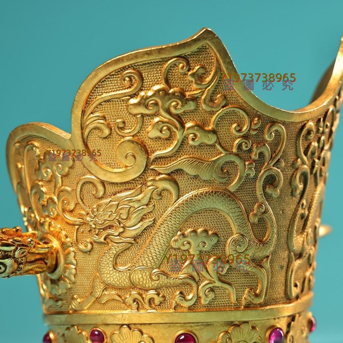 珍品純銅高浮雕鏨花鎏金工藝官帽發冠龍冠發簪工藝精湛器型款式