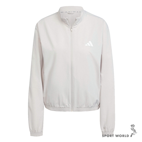Adidas 立領外套 女裝 排汗 口袋 灰【運動世界】JE6173