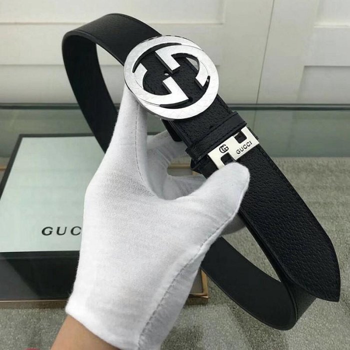 Gucci/古馳男皮帶 男士皮帶 真牛皮平滑扣男士腰帶 青年潮流商務皮帶