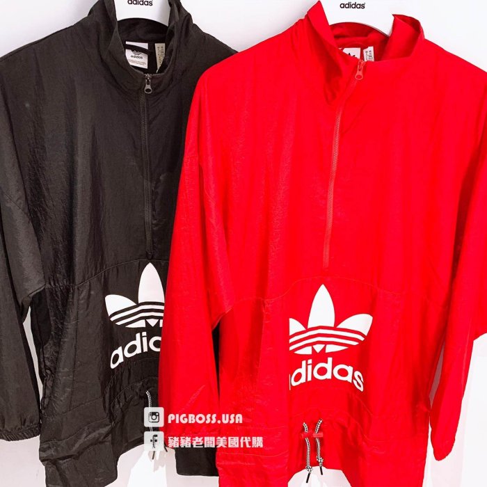 豬豬老闆】ADIDAS ORIGINALS 休閒防風風衣外套女款黑ED7595 紅ED7596