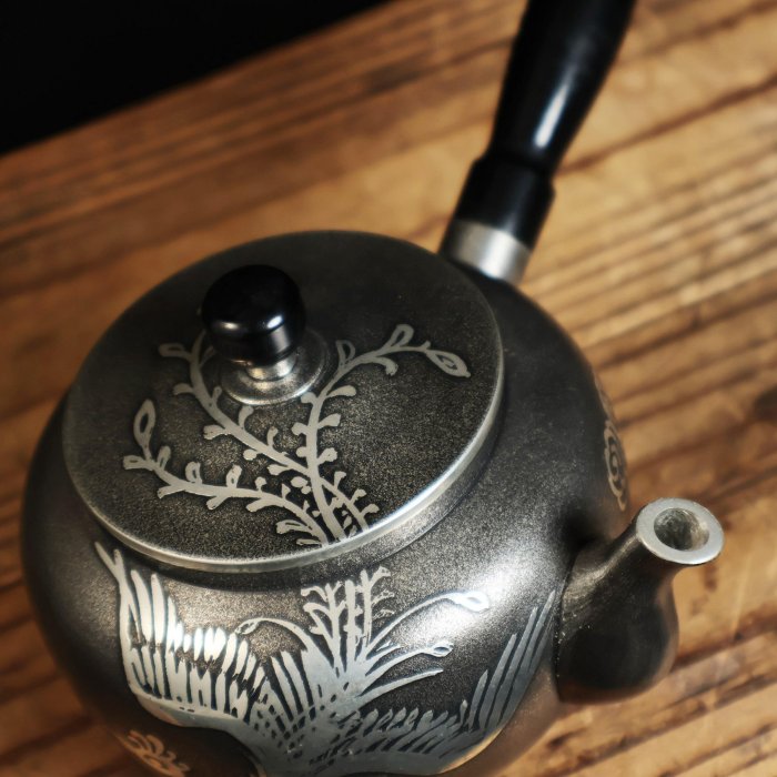 桑園の】日本老字號本錫錫半厚胎286g 側把壺急須茶壺高檔茶具T 11046