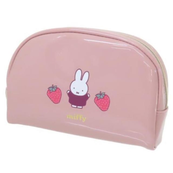 小禮堂 Miffy 米飛兔 亮皮半圓化妝包 (草莓款)