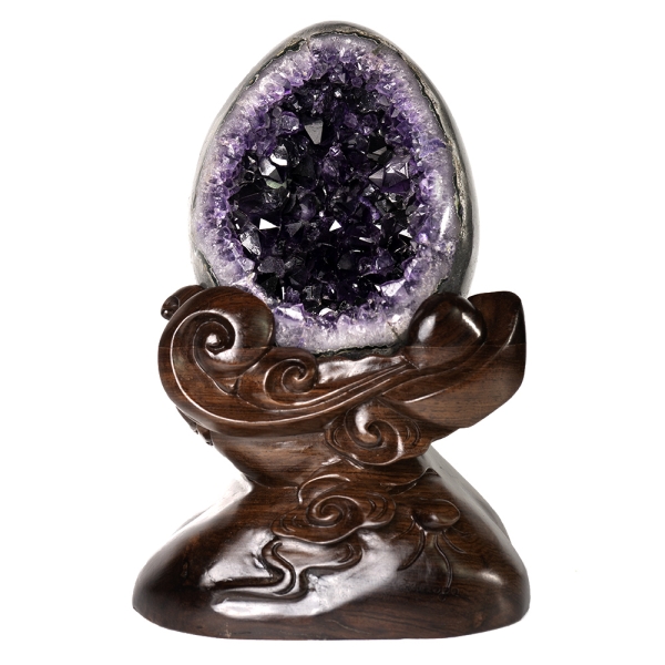 正佳珠寶】紫水晶頂級5A 恐龍蛋2.2kg 原礦紫水晶紫水晶擺件｜黑檀木座