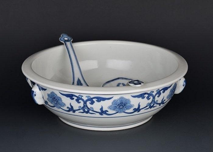 景德鎮567瓷國家用瓷青花盆勺中國景德鎮盆徑27.3CM勺22.7CM 567瓷